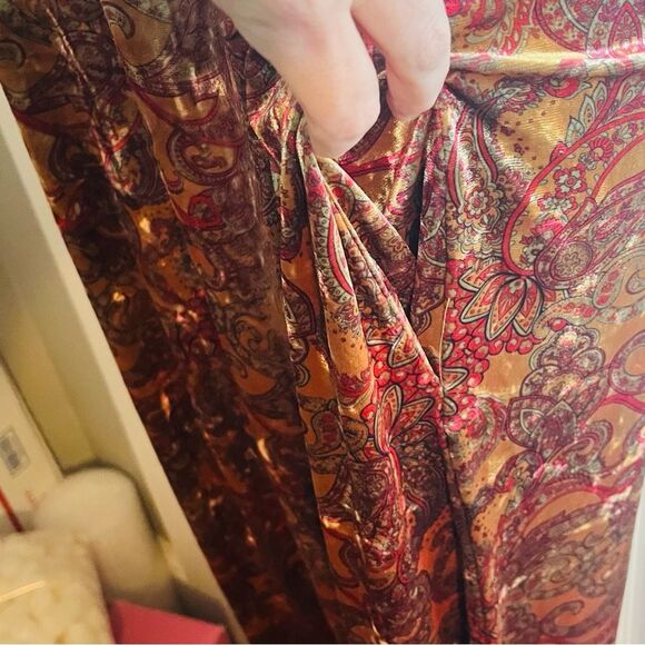 Modcloth Jazzy Jewel Overalls Paisley Crushed Velvet Jumpsuit Gold Red XL NWT - Picture 8 of 12